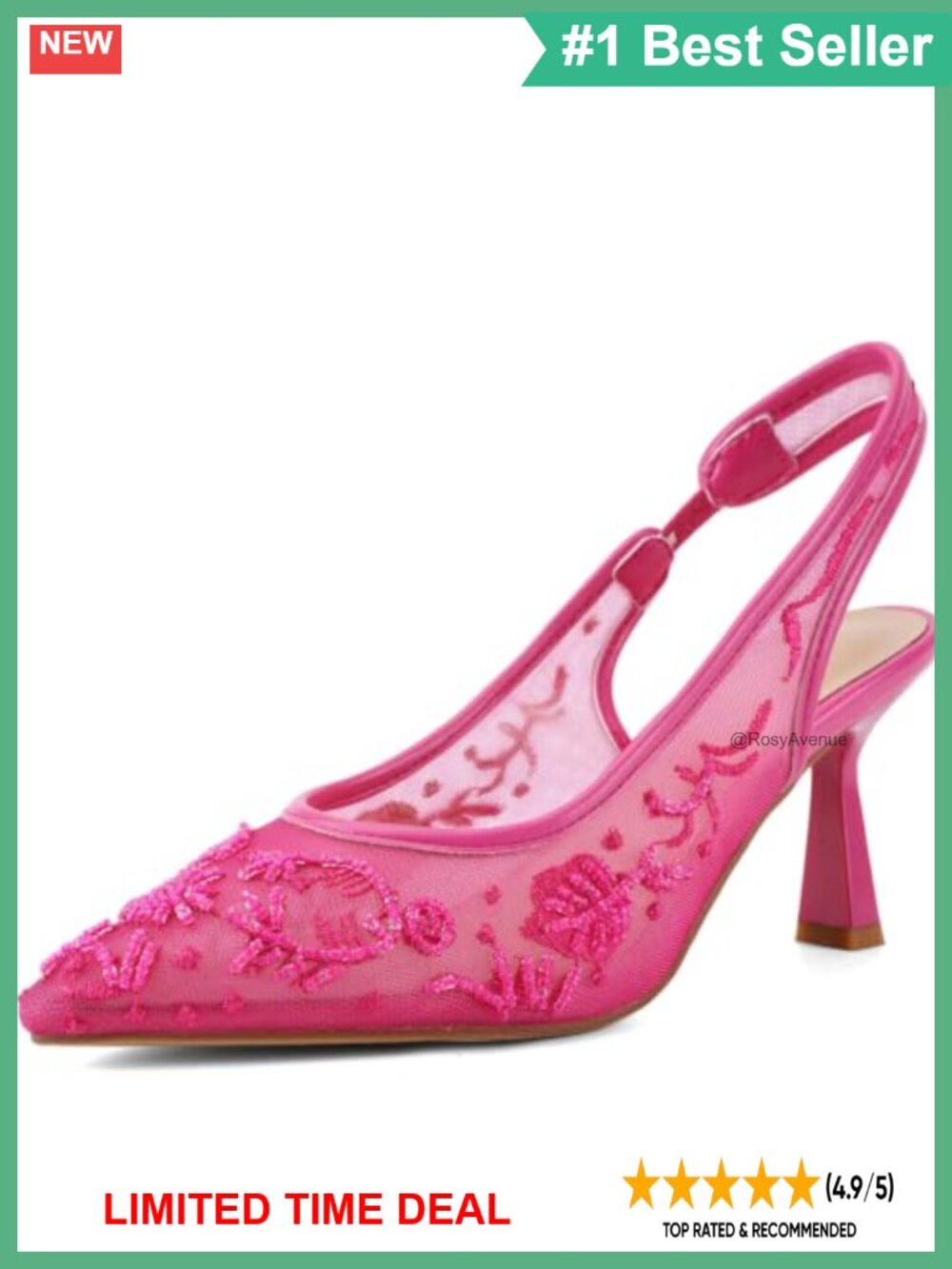 Lace Mesh Kitten Heel Sandals Pearl Embroidered Pointed Toe Heels